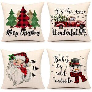 4TH Emotion Christmas Pillow Covers 18x18 Set of 4 Farmhouse Christmas Decor